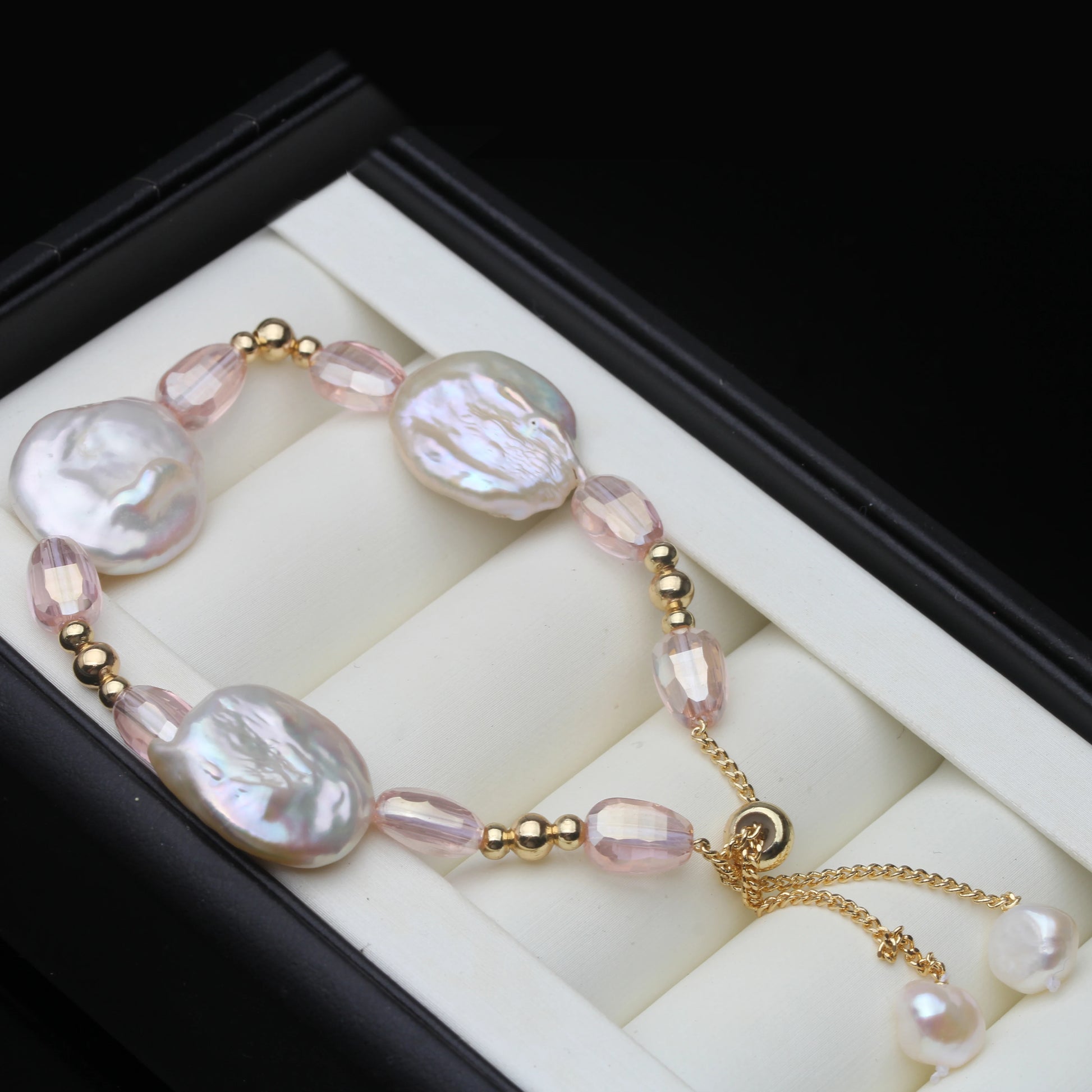 Freshwater Large Thread For Pearl Bracelet Women,Vintage Wide Pearl Jewelry Bracelet Adjustable