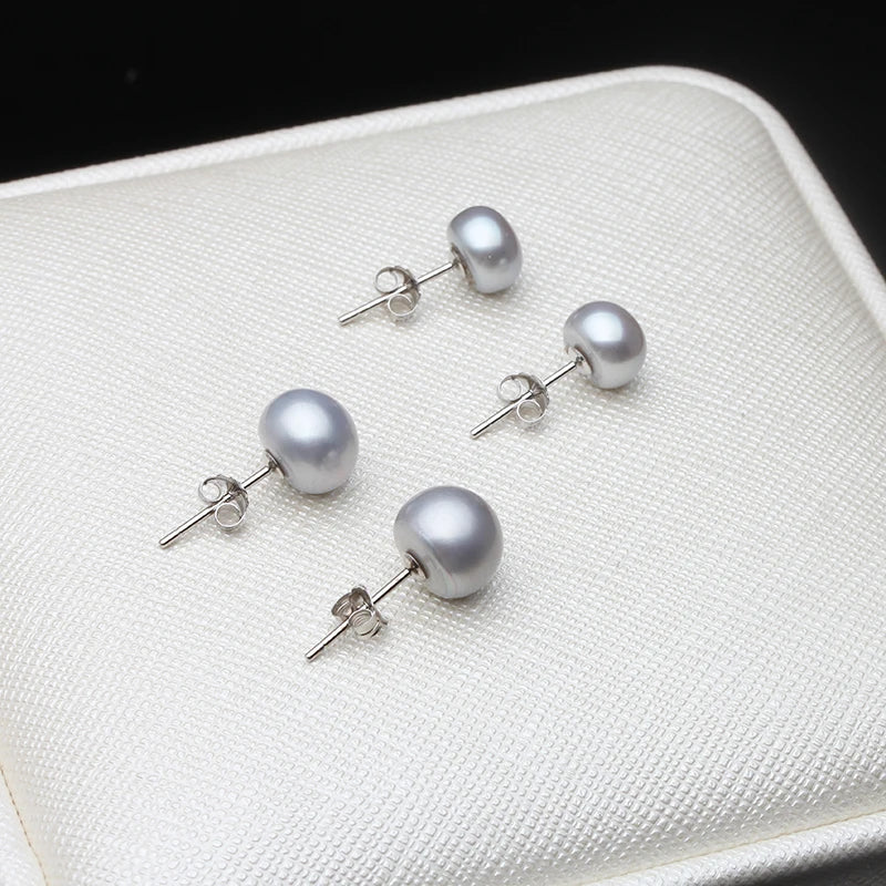Real 925 Silver Pearl Stud Earrings  Natural Freshwater Black Pearl Earrings