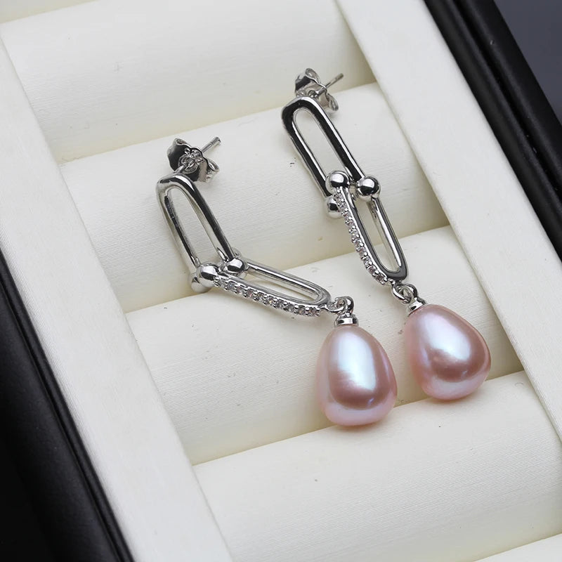 Freshwater Grey Pearl Drop Earrings Cute 925 Sterling Silver Pearl Earrings