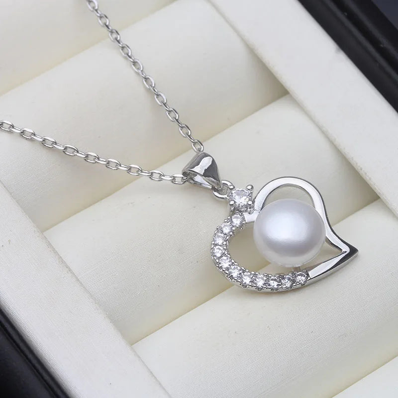 Trend Natural Cultured Fresh Water Pearl Heart Pendant 925 Silver Woman,White Pearl Pendant