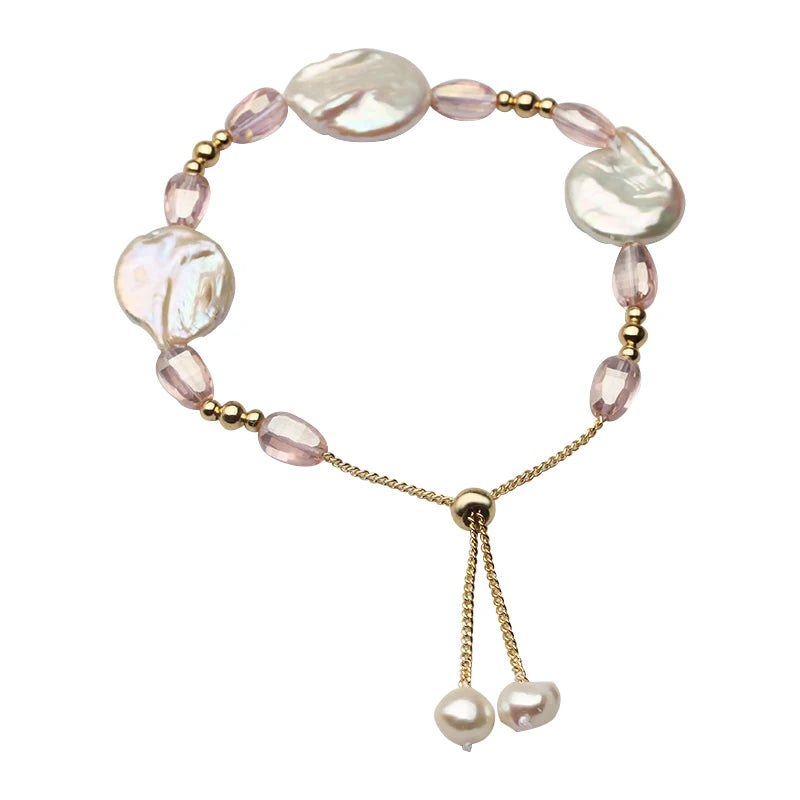 Freshwater Large Thread For Pearl Bracelet Women,Vintage Wide Pearl Jewelry Bracelet Adjustable