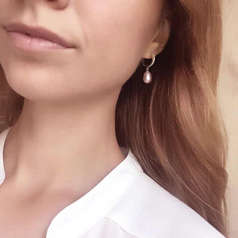 925 Pearl Earrings Women,Natural Freshwater Pearl Drop Earrings