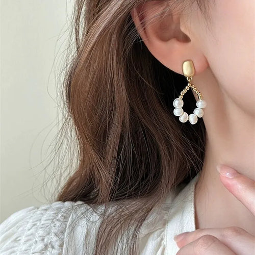 100% Natural Freshwater Pearl 14K Gold Filled Water Drop Tassels Stud Earrings Jewelry  Anti Allergy
