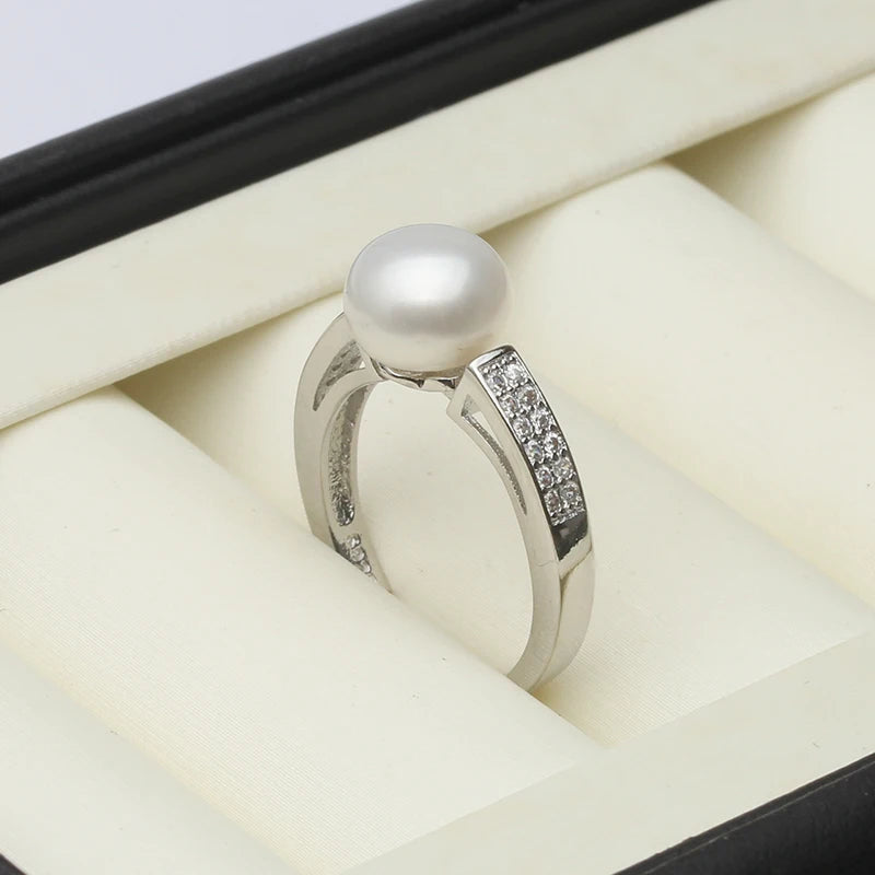 Genuine Freshwater Ring With Real Pearls Woman,925 Sterling Silver Natural Pink Pearl Ring Adjustable