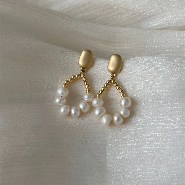100% Natural Freshwater Pearl 14K Gold Filled Water Drop Tassels Stud Earrings Jewelry  Anti Allergy