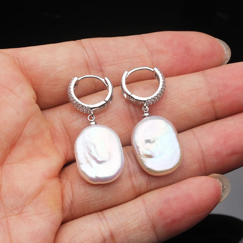 Trendy Natural Freshwater Big Baroque Pearl Earrings For Wemen,925 Silver Pearl Earring