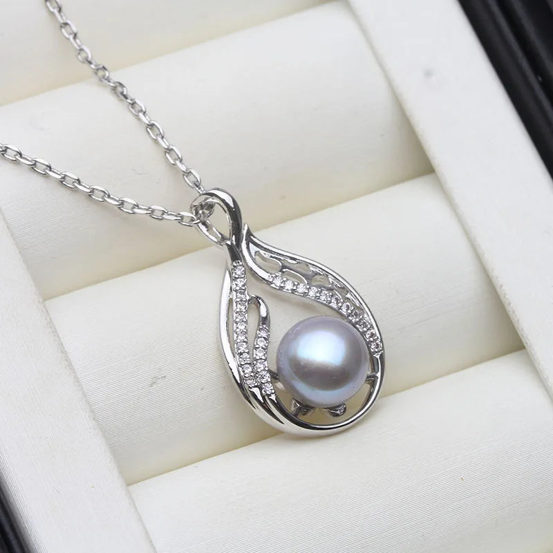 Real Natural Cultured Pearl Pendant Silver For Women,White Fresh water 925 Pearl Pendant