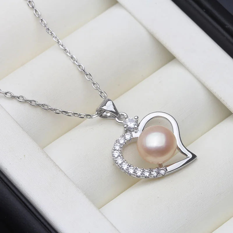 Trend Natural Cultured Fresh Water Pearl Heart Pendant 925 Silver Woman,White Pearl Pendant