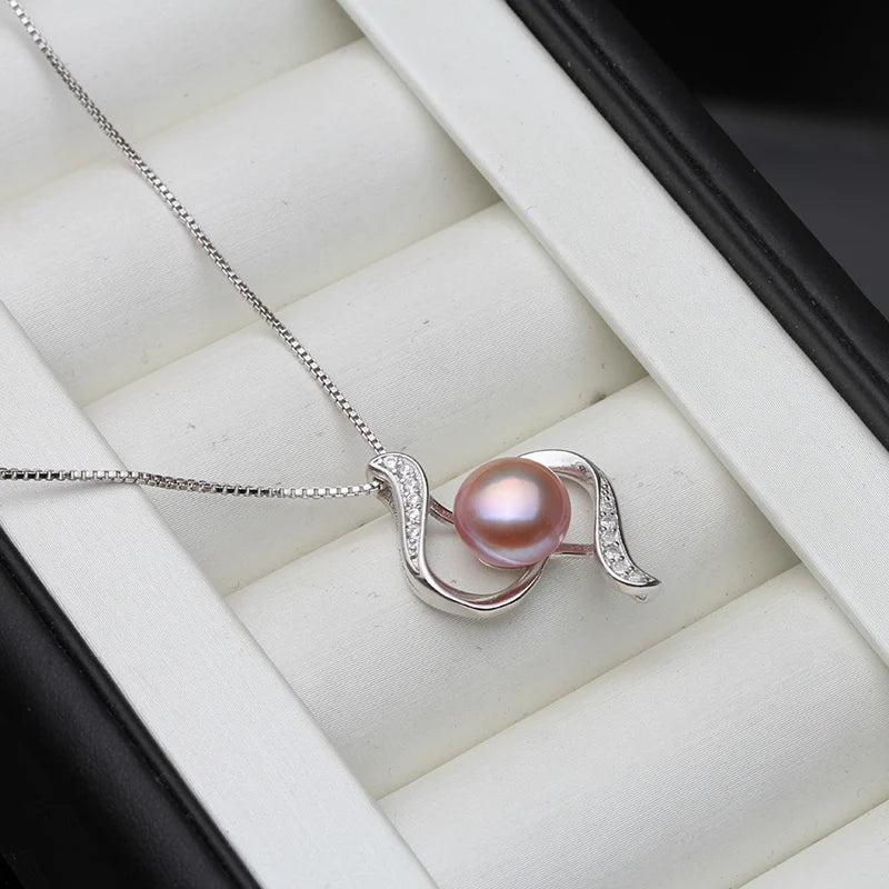 Real Natural Black Pearl Pendant Classic Fresh water 925 Pearl Pendant Silver
