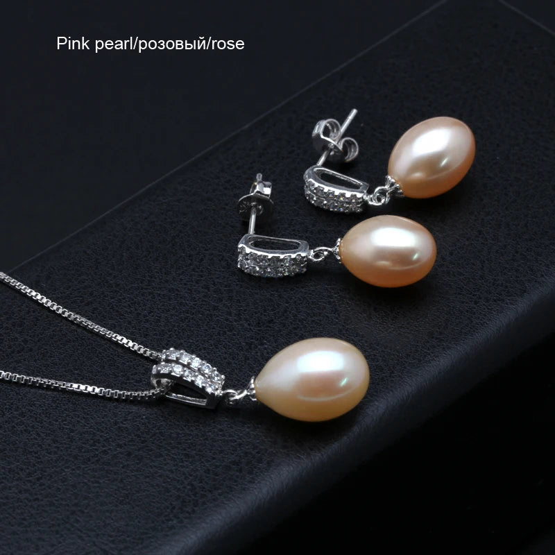 Genuine Natural Pearl Necklace Earring Set 925 Silver Necklace Pearl Set