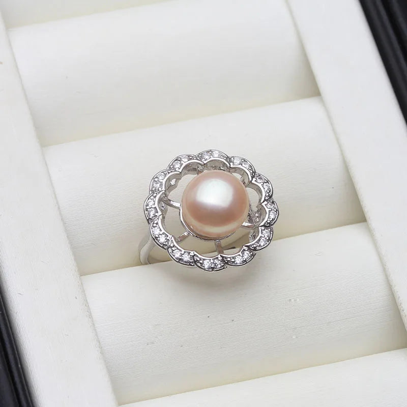 Real Freshwater Pearl Rings Women,White Adjustable Natural Cultured Pearl Rings 925 Silver