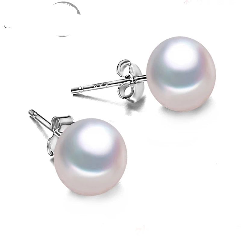 Genuine Freshwater Pearl Stud Earrings Flassic White Natural 925 Silver Pearl Earring