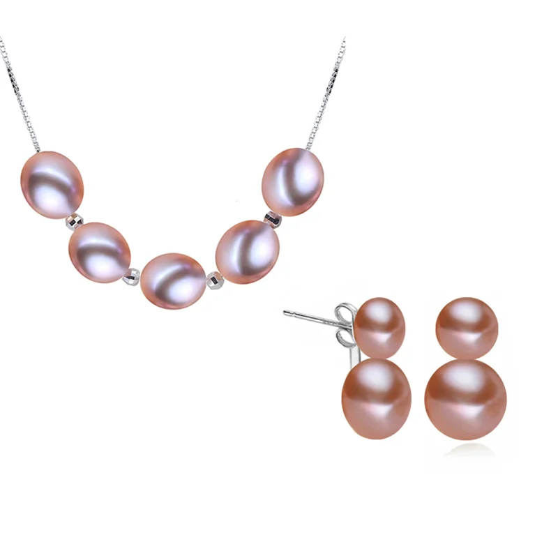 Real Natural Freshwater Set With Pearl Earrings And Necklace Woman,Pearl Set Silver 925