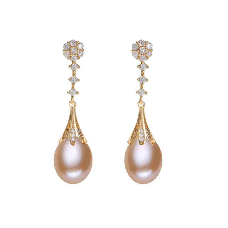 Real Freshwater Natural Pearl Earrings Gold Plated Earring
