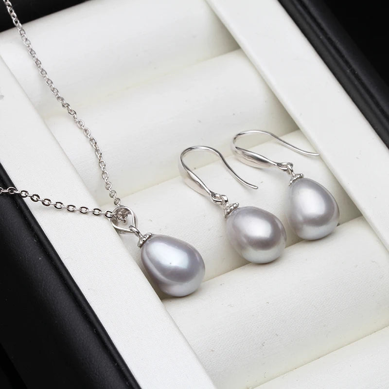 Natural Freshwater Set With Pearl Earrings And Necklace 925 Silver Jewelry Set