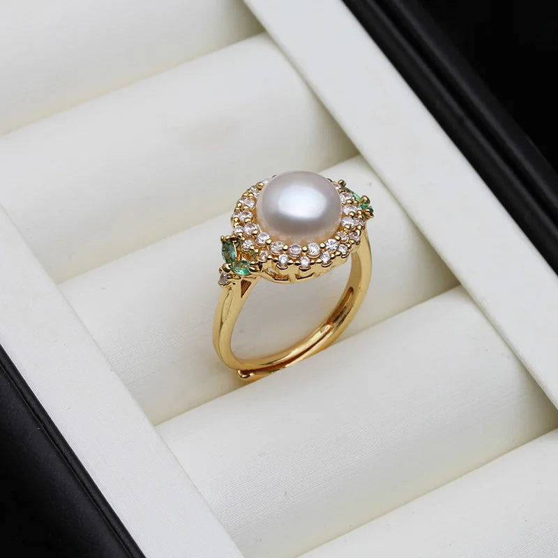 Real Natural Freshwater Pearl Rings,Gold Plated Cultured Adjustable Pearl Ring