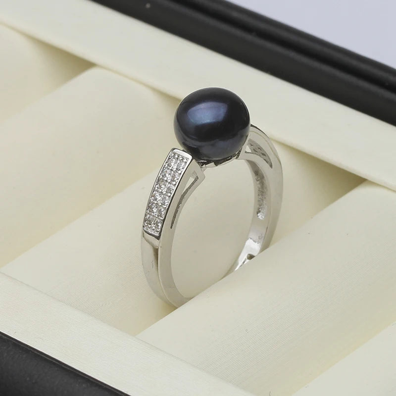 Real Natural Freshwater Pearl Rings For Women,Sterling Silver Open Pearl Ring Adjustable