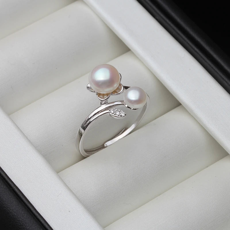Real Freshwater Natural Pearl Rings, Cute 925 Silver Rings