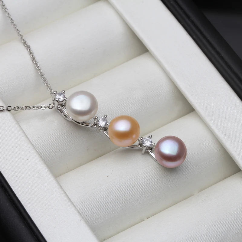 2025 New Freshwater Natural Black Pearl Pendant Women, 925 Silver Pearl Necklace
