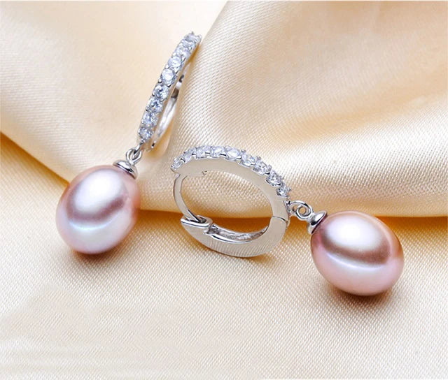 Top Quality White Pearl Earrings For Women,cute Fashion Real 925 Silver Black Freshwater Fine Pearl