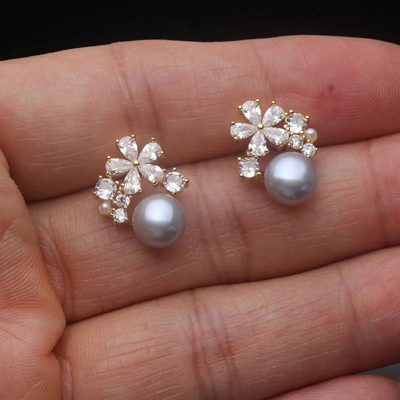 Real Freshwater Earrings with natural pearls,White Natural Pearl Earrings Jewelry