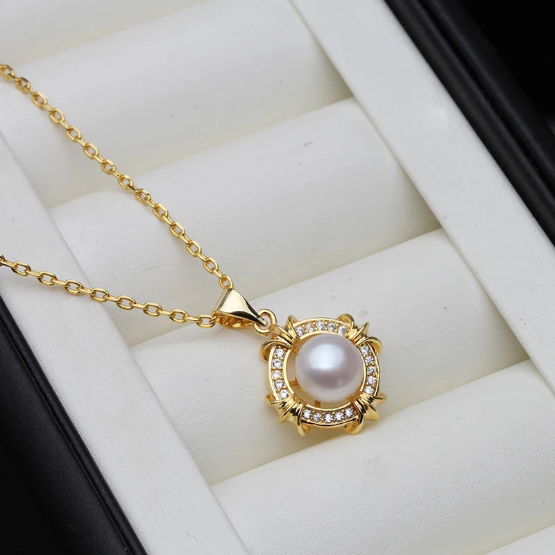 Freshwater Pearl Pendant Gold Plated For Women,Wedding White Pearl Necklace