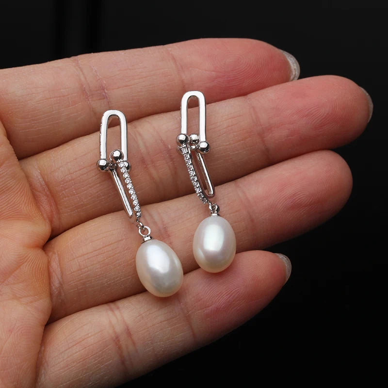 Genuine Freshwater Pearl Earrings Jewelry Woman,Cute Sterling Silver 925 Black Pearl Earrings Wife Mother Gift White Pink