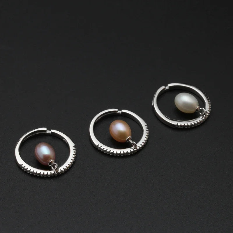 Genuine Freshwater Pearl Rings,925 Silver Pearl Ring Adjustable