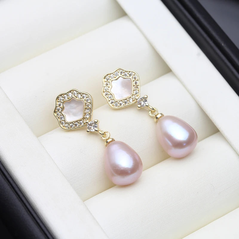 Real Natural Freshwater White Pearl Earrings Jewlery  925 Silver Stud Earrings