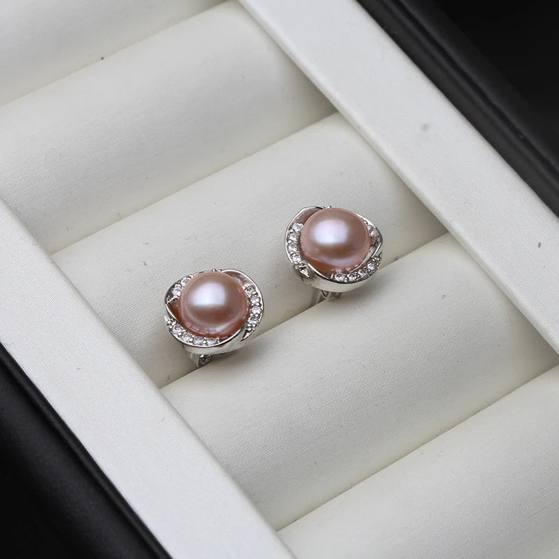 Natural Freshwater Black Pearl Earrings JewelrySilver 925 Stud Earrings with Pearls