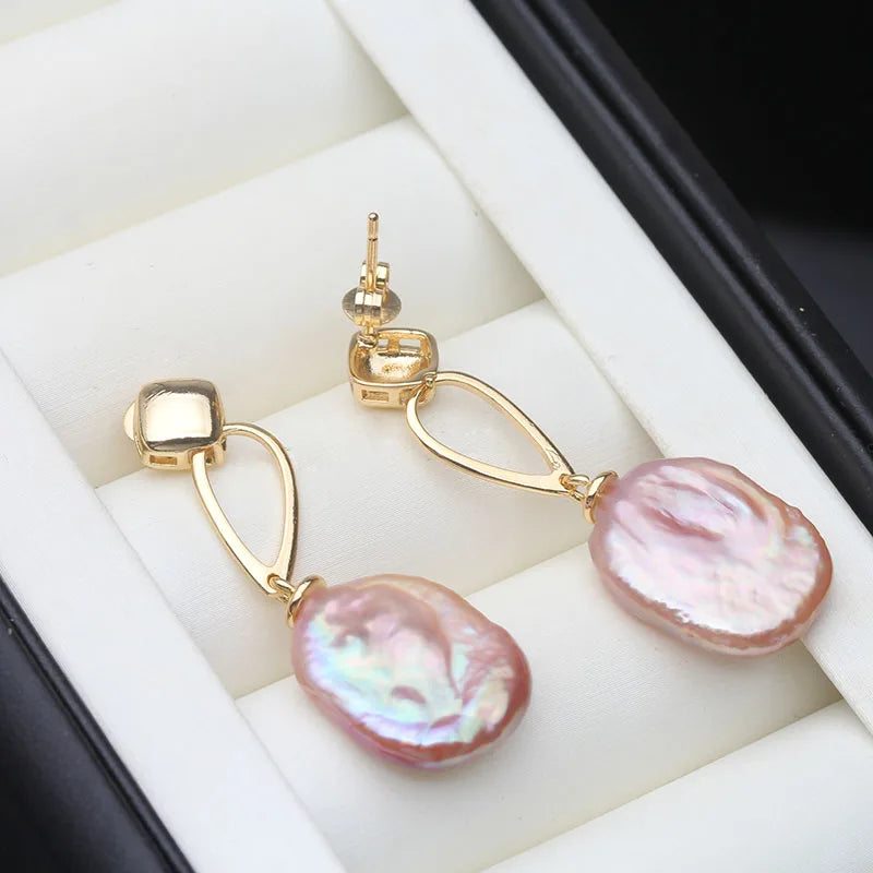 Genuine Original Baroque Pearl Earrings Jewelry Women,Cultured Earrings with Natural Pearls