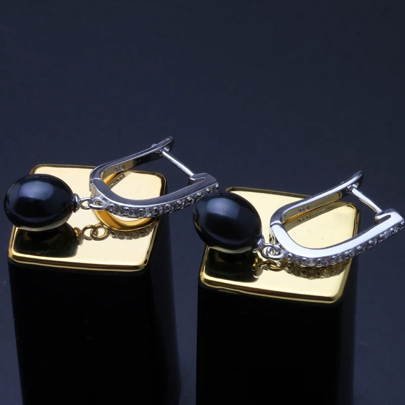 Real freshwater grey pearl earrings,classic 925 sterling silver earrings