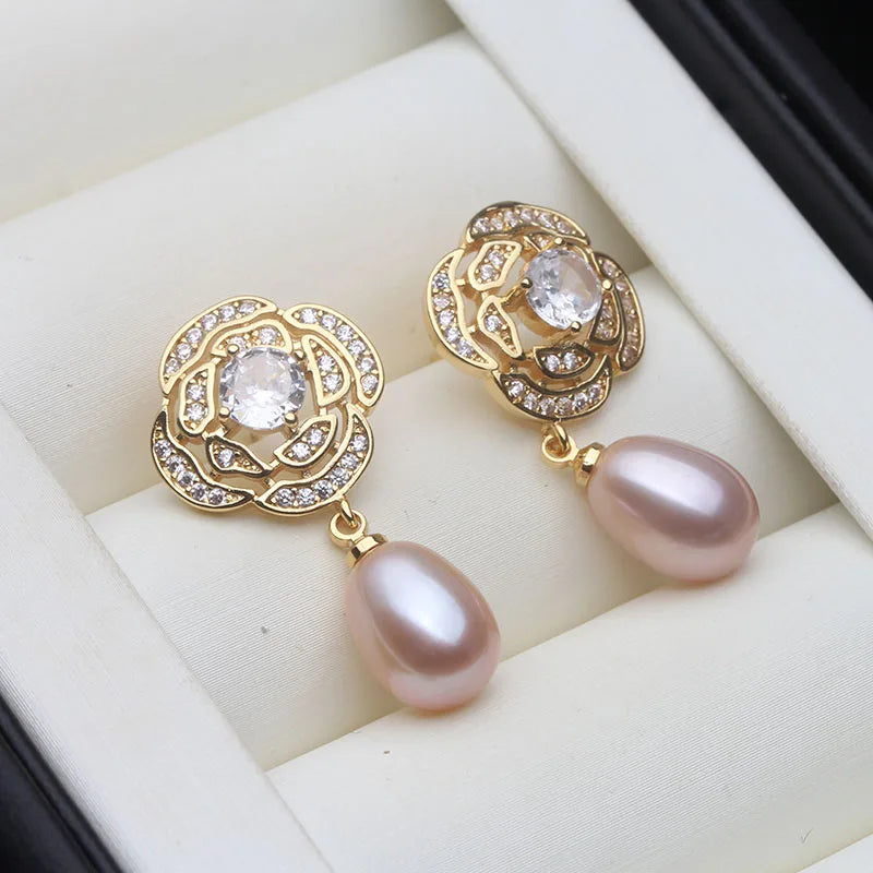 Genuine Freshwater Pearl Drop Earrings,Natural Dangle Pearl Earrings