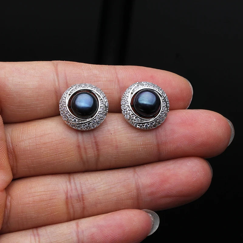 925 Silver Natural Pearl Earrings , Trend Big Freshwater Pearl