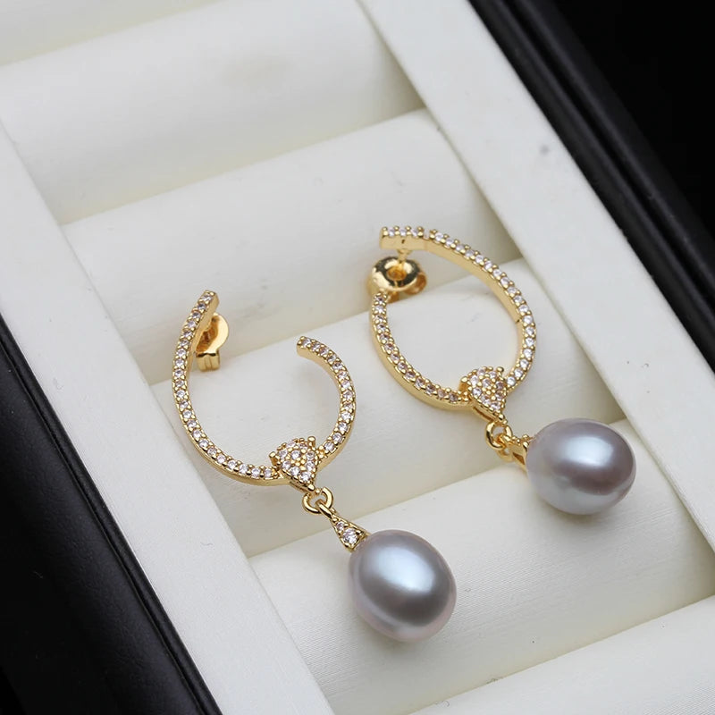 Genuine Natural Freshwater Long Pearl Earrings,Gold Palted Hanging White Pearl Earrings
