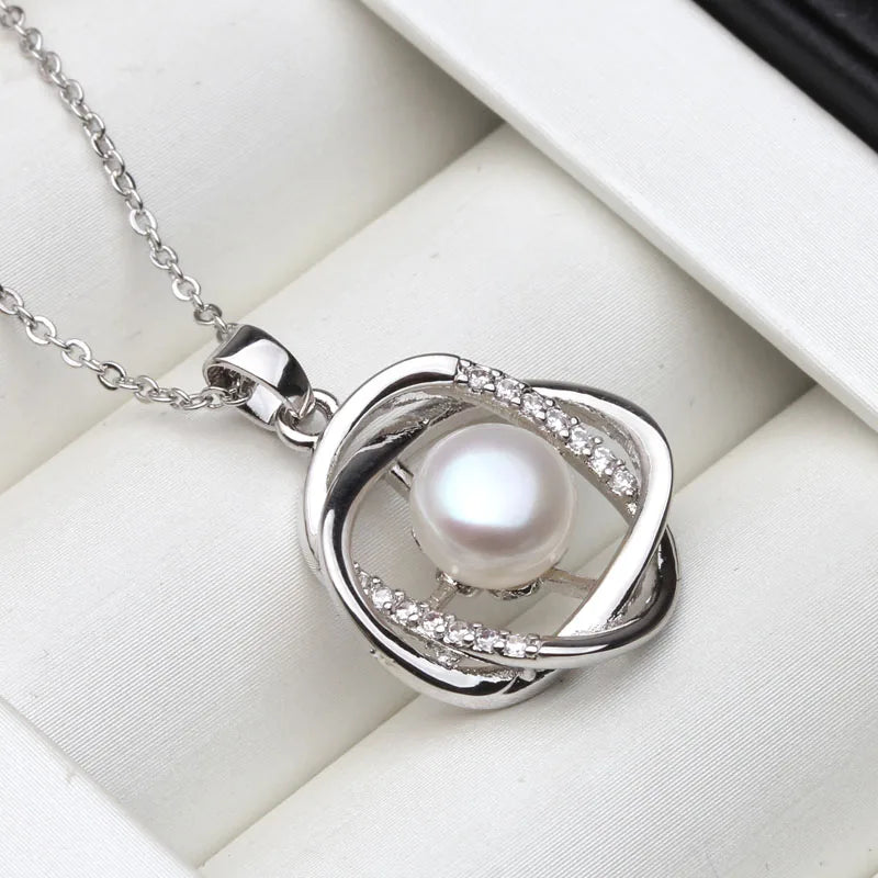 Beautiful 925 Sterling Silver Pendant Natural Freshwater Pearl Necklace