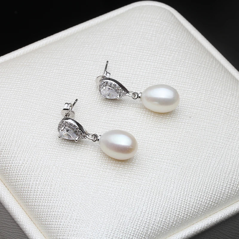 Genuine Fresh Water 925 Silver Pearl Earrings ,Vintage Earrings With Natural Pearls