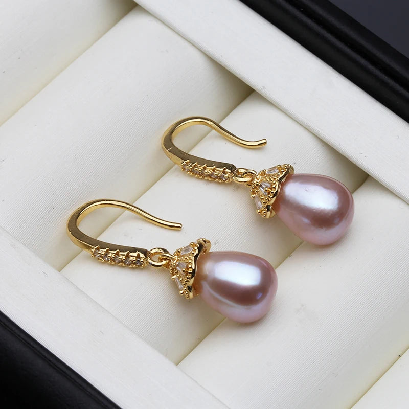 Earrings With Natural Pearls Woman,Real Natural Freshwater Gold Plated