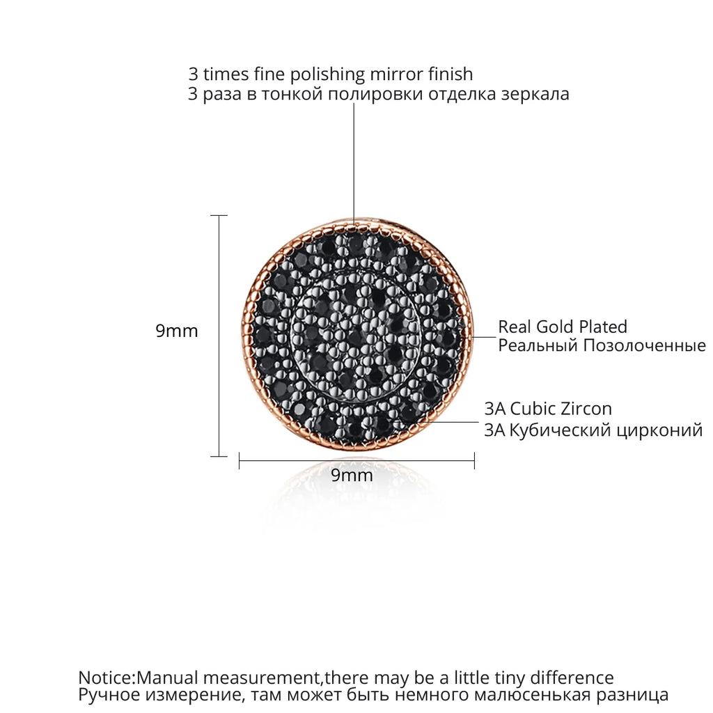 Elegant Small Hip Hop Round Stud Earrings Korean Style AAA Black/White Cubic Zircon Fashion Jewelry for Men/women