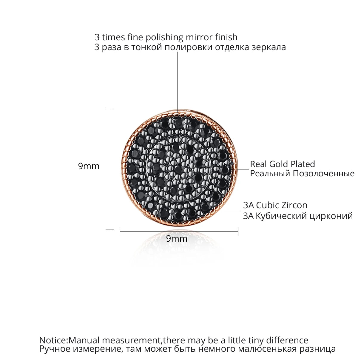 Elegant Small Hip Hop Round Stud Earrings Korean Style AAA Black/White Cubic Zircon Fashion Jewelry for Men/women