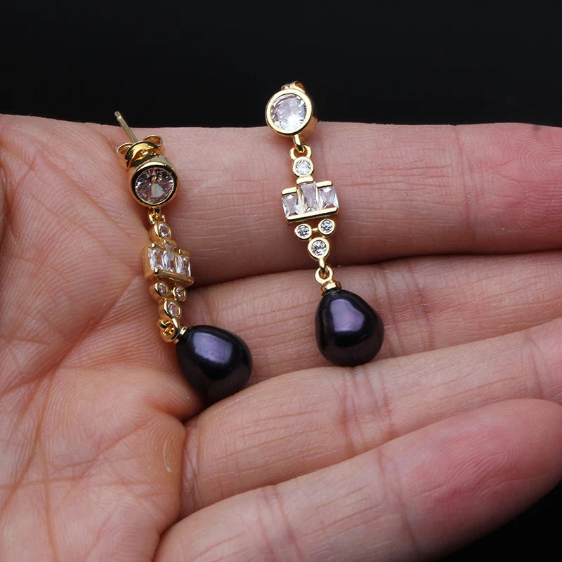 Real Natural Freshwater White Pearl Drop Earrings,Gold Plated Earrings with Natural Pearls