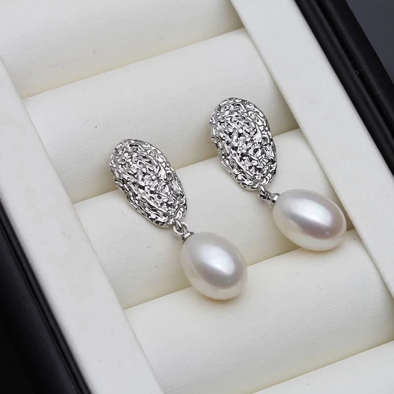 Vintage Earrings With Pearls Jewelry Woman,Bridal Silver 925 Freshwater Pearl Earrings