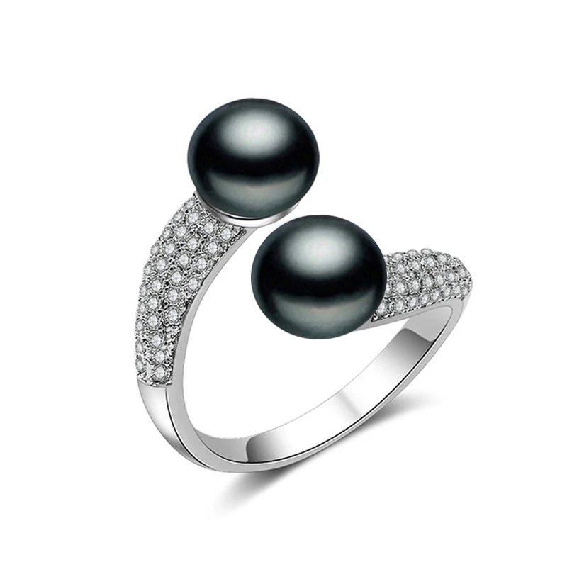 Real Double 925 Sterling Silver Pearl Rings Natural Freshwater Pearl Ring Adjustable