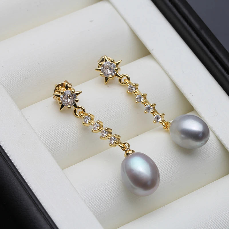 Modern Woman's Pearl Earring Jewelry,Trend Natural Freshwater Hangling Pearl Earring