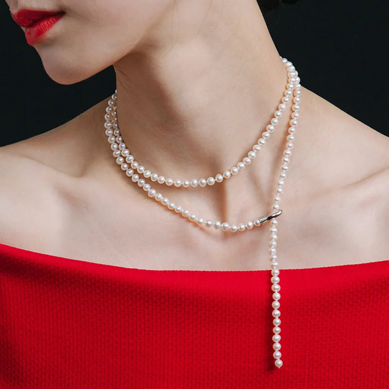 Genuine Natural Freshwater Small Pearl Necklace for Women 925 Silver Lock Top Quality