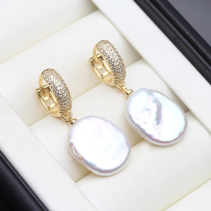Real Fresh Water Baroque Pearl Earrings For Woman,Bridal Gold Plated Hoop Earrings