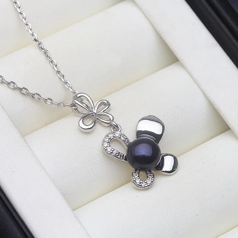 Real Natural Cultured White Pearl NecklacesFreshwater 925 Silver Pearl Pendant