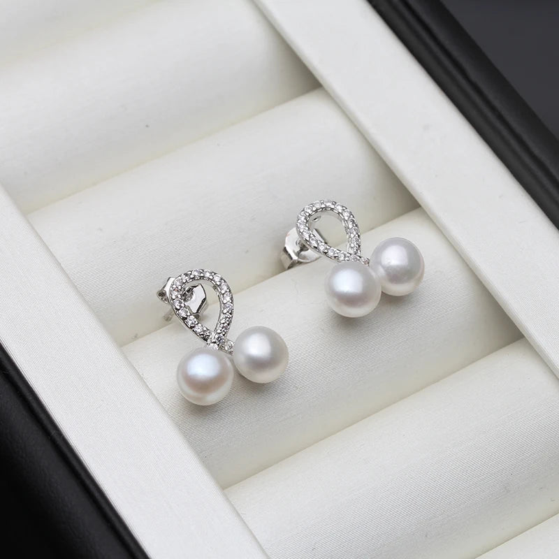 White Freshwater Natural Pearl Flower Earring For Women,Real Silver 925 Pearl Earring Fine Jewelry