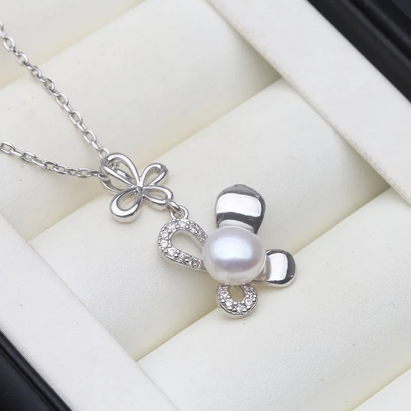 Real Natural Cultured White Pearl NecklacesFreshwater 925 Silver Pearl Pendant