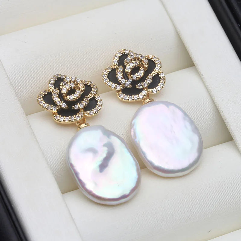Natural Fresh Water Large Baroque Pearl Earrings Woman,Bridal Silver 925 Pearl Earring